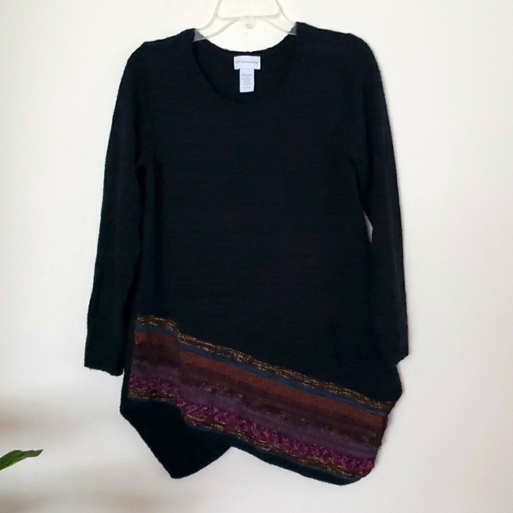 Soft surroundings boho green wool blend sweater, asymmetrical hem, women's small